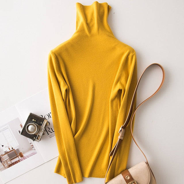 Tangada winter fashion women solid turtleneck sweater female long sleeve