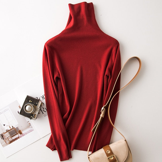 Tangada winter fashion women solid turtleneck sweater female long sleeve