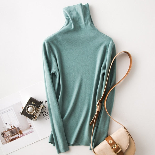 Tangada winter fashion women solid turtleneck sweater female long sleeve