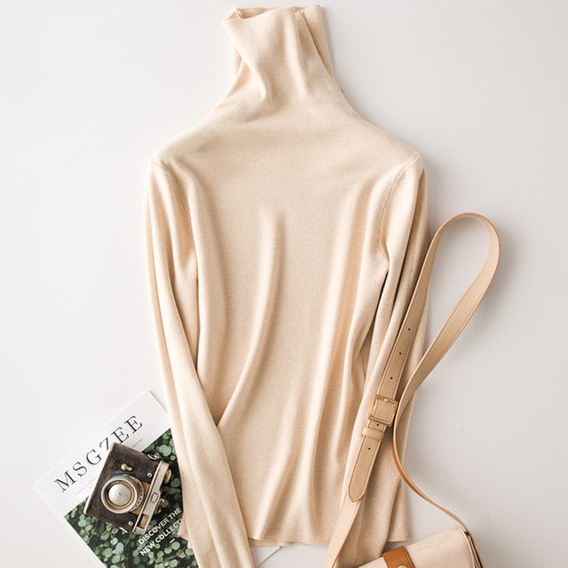 Tangada winter fashion women solid turtleneck sweater female long sleeve