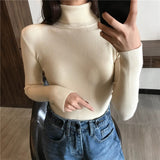 Women Knitted Ribbed Pullover Sweater Long Sleeve Turtleneck