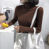 Women Knitted Ribbed Pullover Sweater Long Sleeve Turtleneck