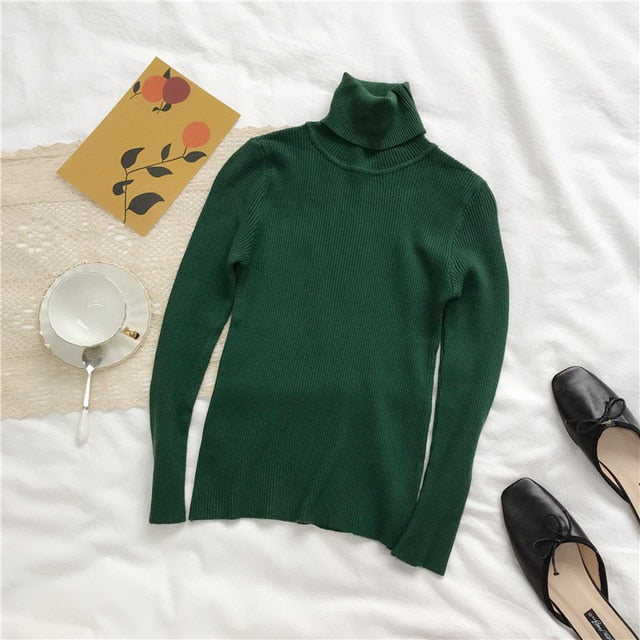 Women Knitted Ribbed Pullover Sweater Long Sleeve Turtleneck
