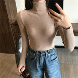 Women Knitted Ribbed Pullover Sweater Long Sleeve Turtleneck