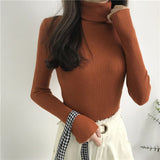 Women Knitted Ribbed Pullover Sweater Long Sleeve Turtleneck