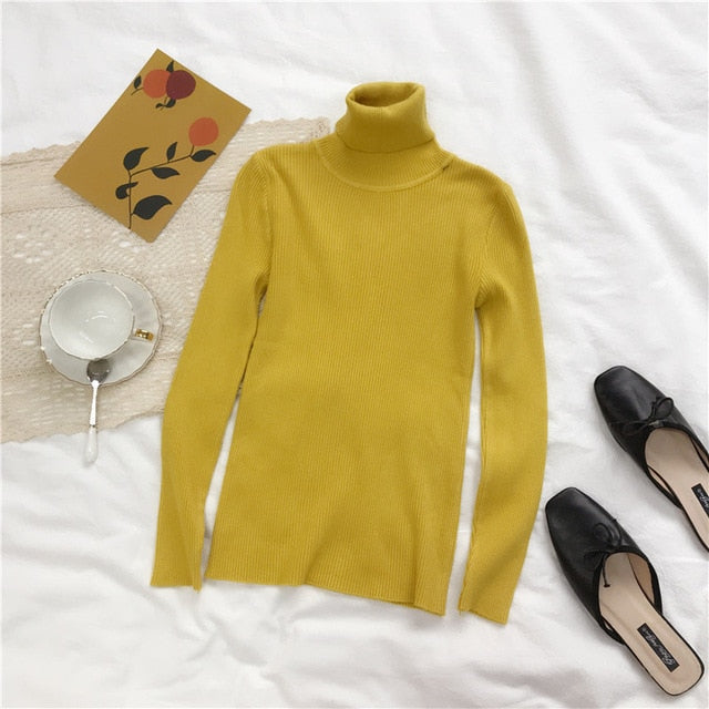 Women Knitted Ribbed Pullover Sweater Long Sleeve Turtleneck