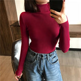 Women Knitted Ribbed Pullover Sweater Long Sleeve Turtleneck