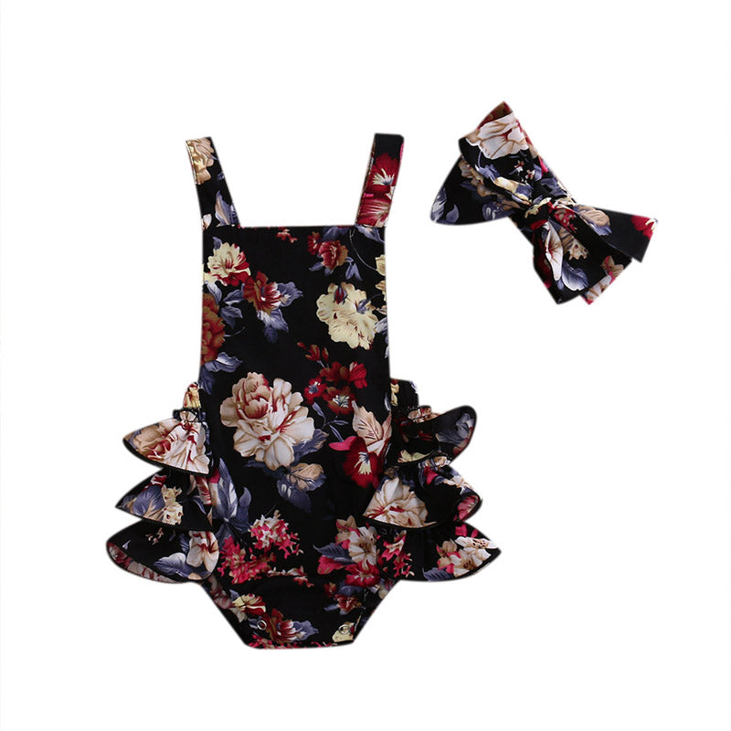2PCS Newborn Toddler Baby Girls Clothes Flower Romper