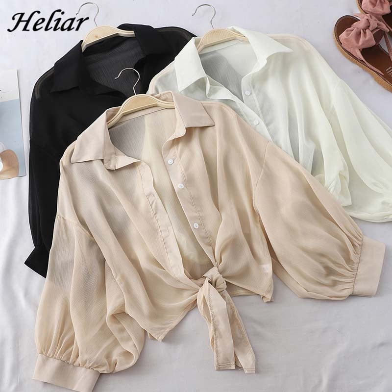 Summer Buttoned Up Shirt Long Sleeve Blouse