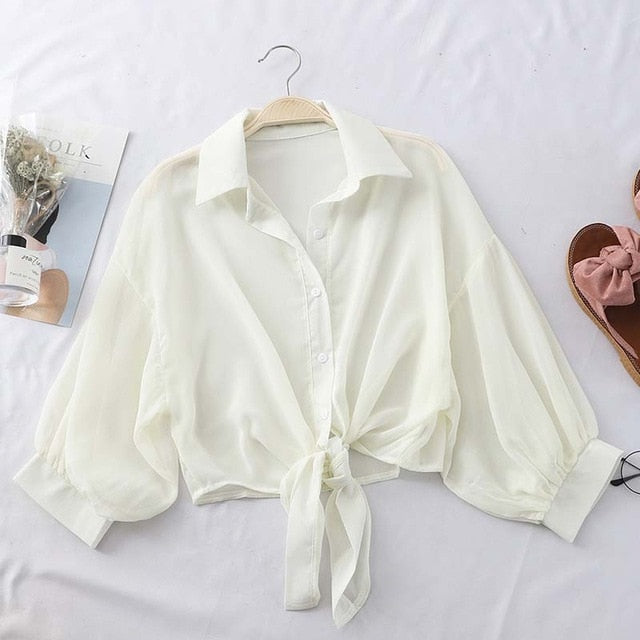Summer Buttoned Up Shirt Long Sleeve Blouse