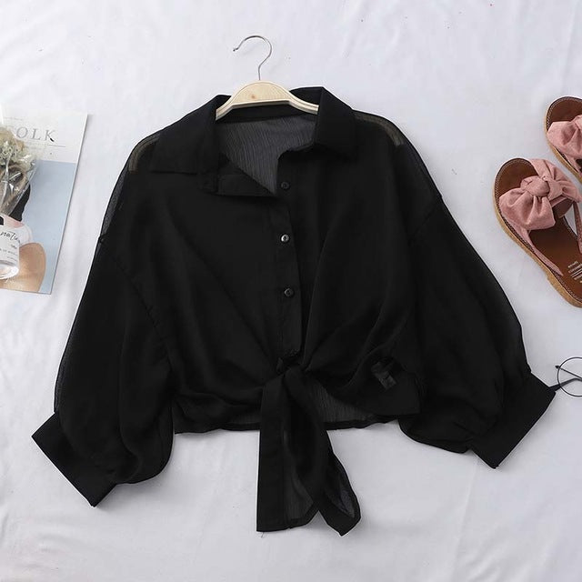 Summer Buttoned Up Shirt Long Sleeve Blouse