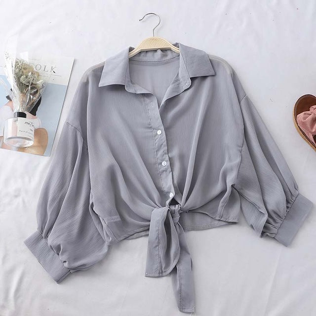 Summer Buttoned Up Shirt Long Sleeve Blouse