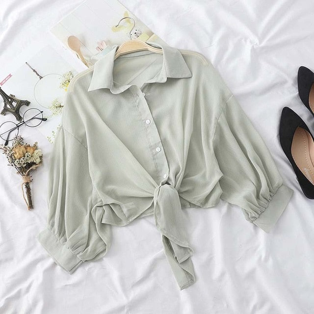 Summer Buttoned Up Shirt Long Sleeve Blouse