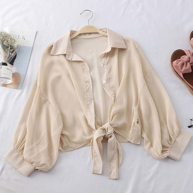 Summer Buttoned Up Shirt Long Sleeve Blouse