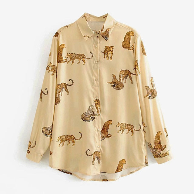 Leopard Stylish Shirt Women Collar Office Fashion Female Blouse