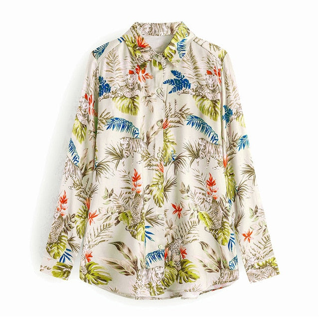 Leopard Stylish Shirt Women Collar Office Fashion Female Blouse