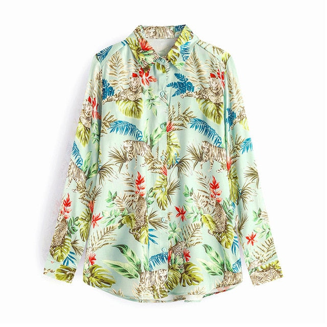 Leopard Stylish Shirt Women Collar Office Fashion Female Blouse