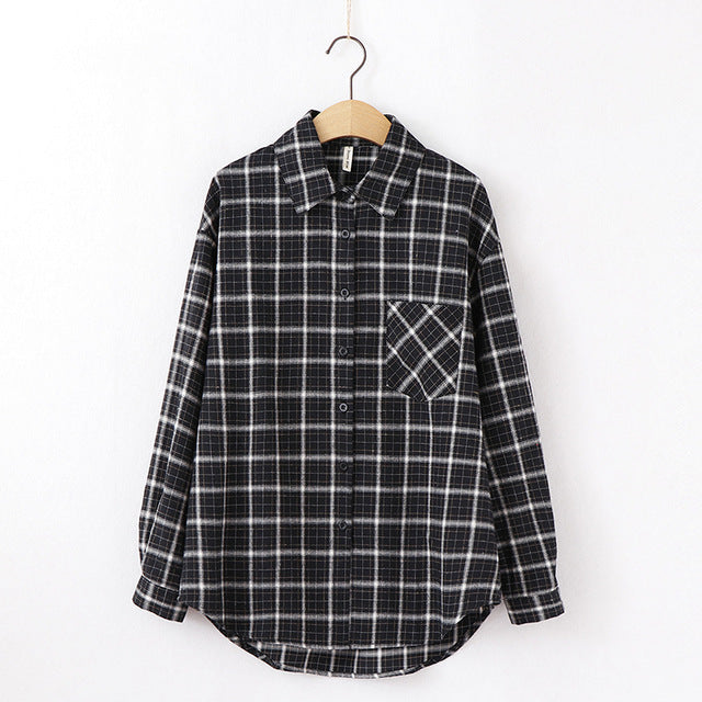 Women Plaid Shirt Chic Checked Blouse