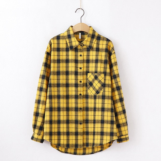 Women Plaid Shirt Chic Checked Blouse