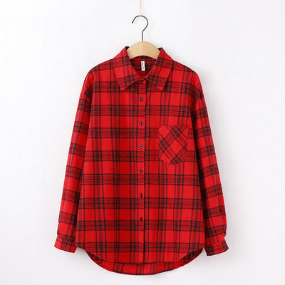 Fashion Women Plaid Shirt Chic Checked Blouse Long Sleeve Female Casual Print Shirts Loose Cotton Tops Blusas