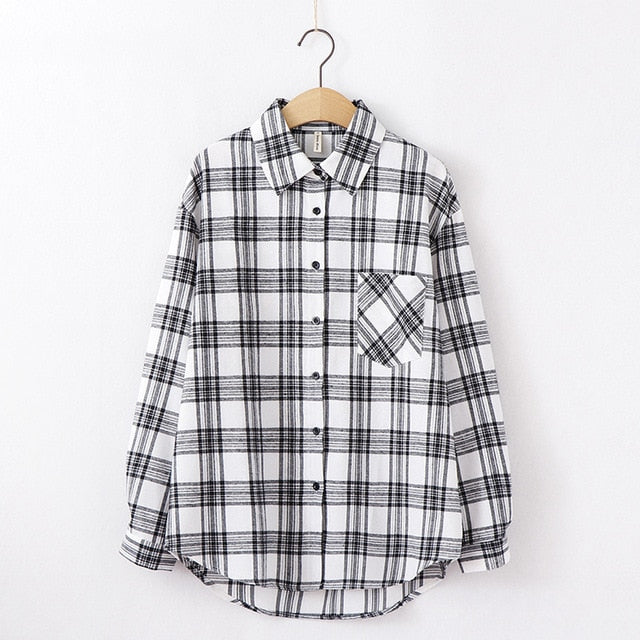Women Plaid Shirt Chic Checked Blouse