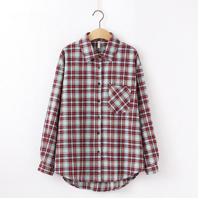 Women Plaid Shirt Chic Checked Blouse