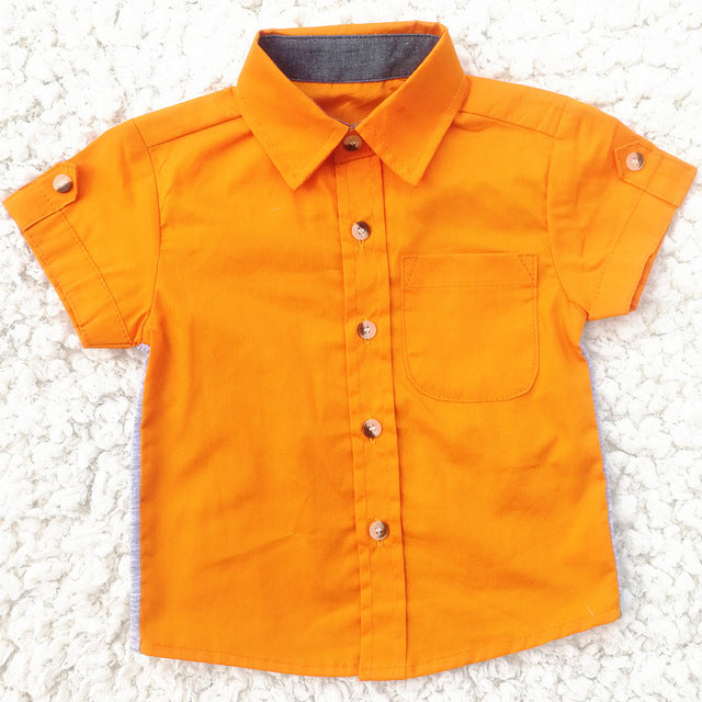 Boys Short Sleeve Classic Plaid Lapel Children Shirts Tops with Pocket