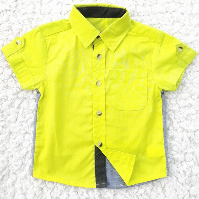 Boys Short Sleeve Classic Plaid Lapel Children Shirts Tops with Pocket