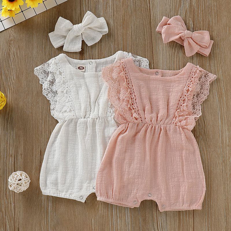 Newborn Baby Clothes Toddler Flare Sleeve Solid Lace Design