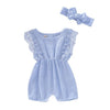 Summer Baby Girl Rompers Newborn Baby Clothes Toddler Flare Sleeve Solid Lace Design Romper Jumpsuit with Headband One-Pieces