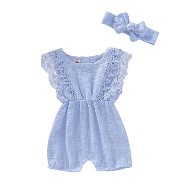 Newborn Baby Clothes Toddler Flare Sleeve Solid Lace Design
