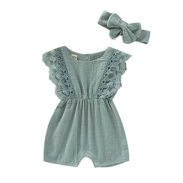 Newborn Baby Clothes Toddler Flare Sleeve Solid Lace Design