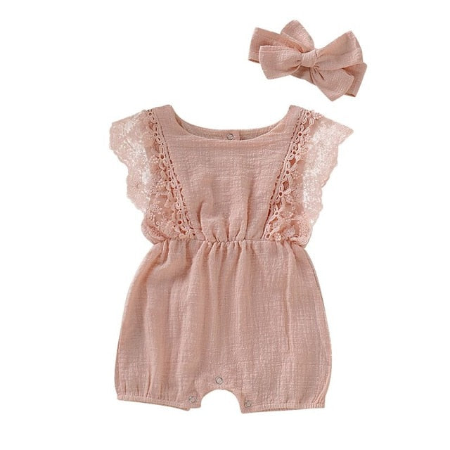 Newborn Baby Clothes Toddler Flare Sleeve Solid Lace Design