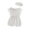 Summer Baby Girl Rompers Newborn Baby Clothes Toddler Flare Sleeve Solid Lace Design Romper Jumpsuit with Headband One-Pieces