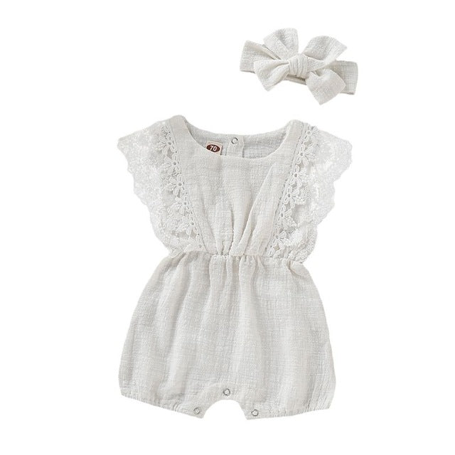 Newborn Baby Clothes Toddler Flare Sleeve Solid Lace Design