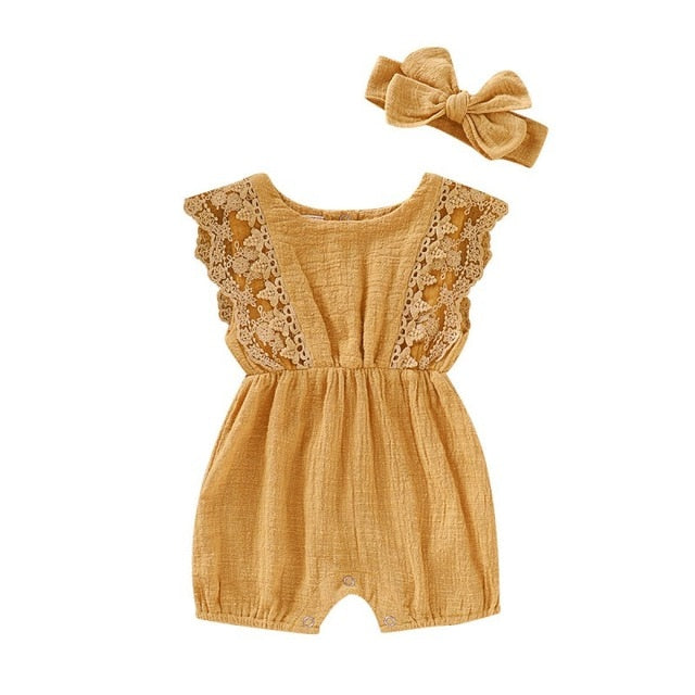 Newborn Baby Clothes Toddler Flare Sleeve Solid Lace Design