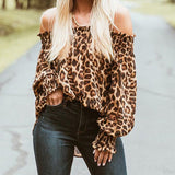Sexy Style Women Leopard Shirts Off Shoulder Printing Loose Tops Pullovers
