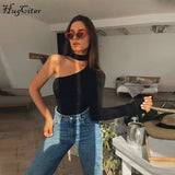 Hugcitar cotton halter one shoulder sexy bodysuit