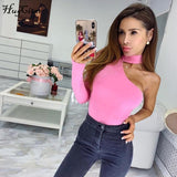 Hugcitar cotton halter one shoulder sexy bodysuit