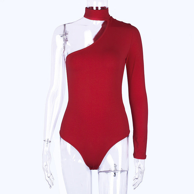 Hugcitar cotton halter one shoulder sexy bodysuit