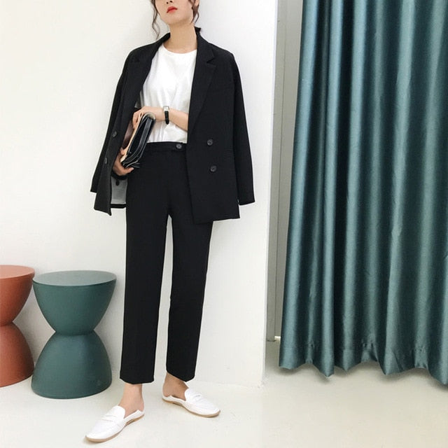 Vintage Autumn Winter Thicken Women Pant Suit