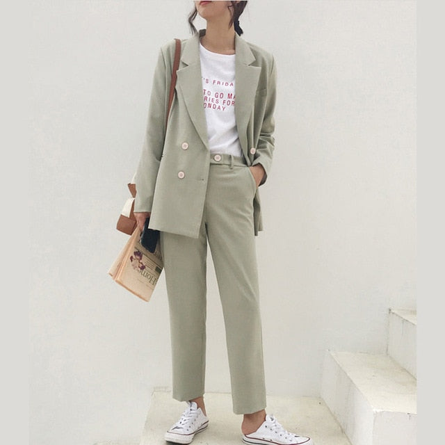 Vintage Autumn Winter Thicken Women Pant Suit