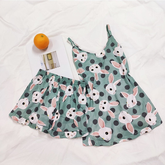 FallSweet Summer  Print Pajama Sets for Women Cotton