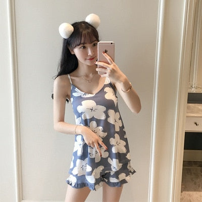 FallSweet Summer  Print Pajama Sets for Women Cotton