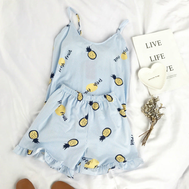 FallSweet Summer  Print Pajama Sets for Women Cotton