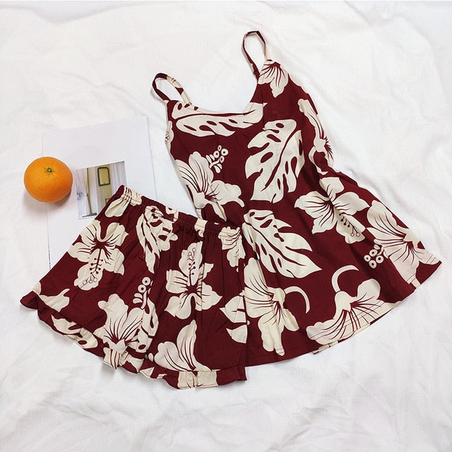 FallSweet Summer  Print Pajama Sets for Women Cotton