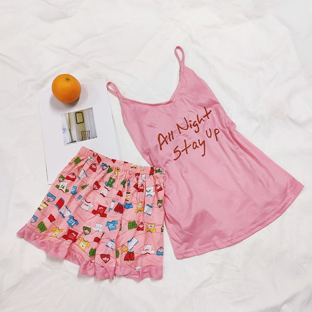 FallSweet Summer  Print Pajama Sets for Women Cotton