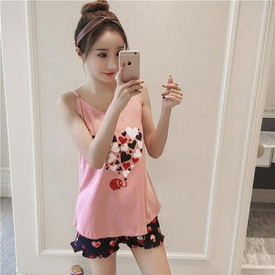 FallSweet Summer  Print Pajama Sets for Women Cotton