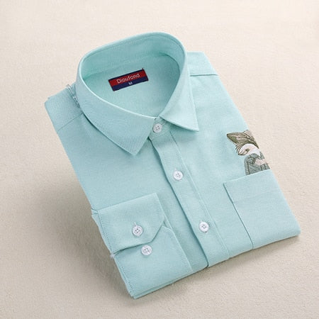 Women Blouses Long Sleeve Shirt Cotton