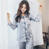 JULY'S SONG 2  Piece Autumn Women Sleepwear Faux Silk Satin Pajamas Set Long Sleeve Sleepwear Pajamas Suit Female Homewear